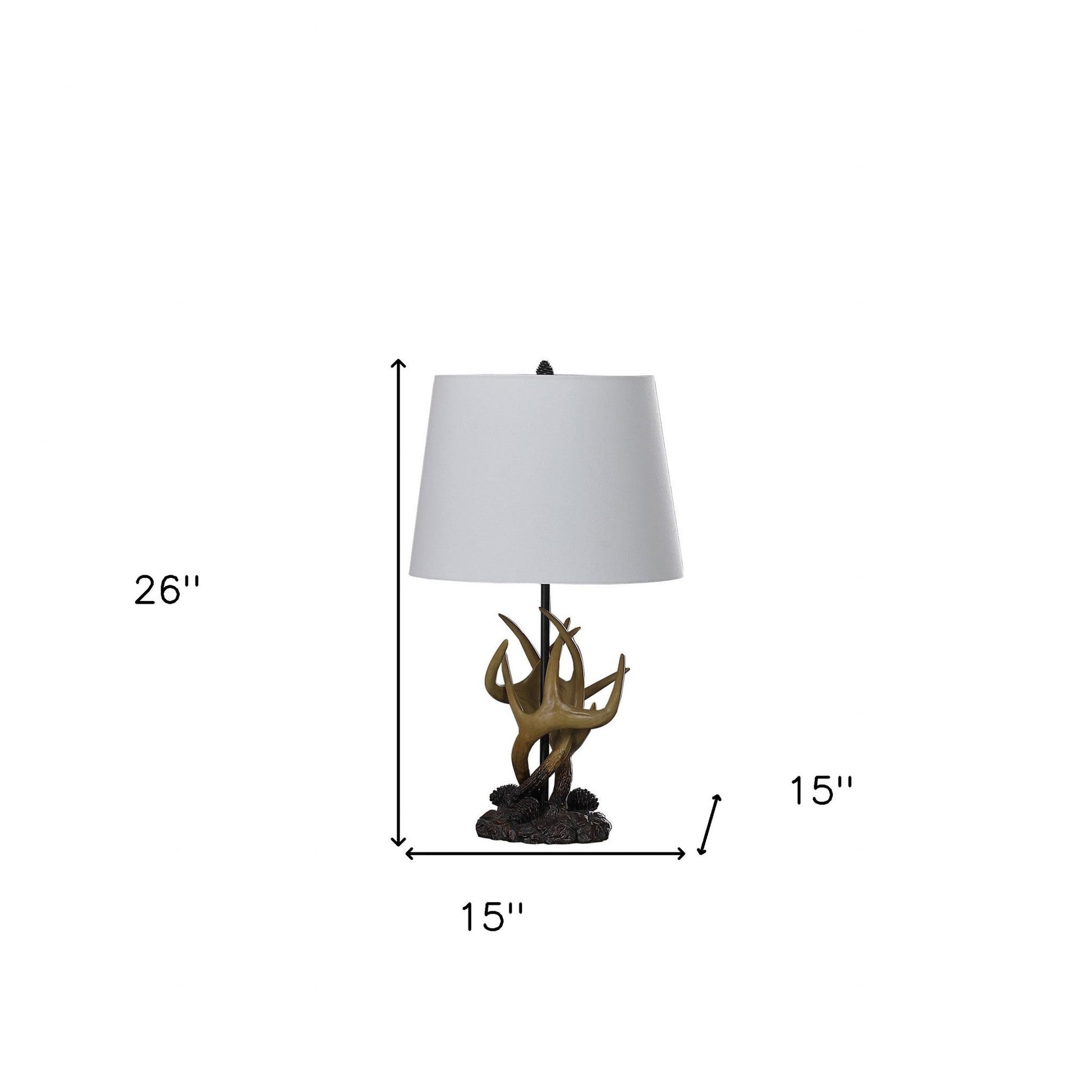 26" Natural And Brown Antlers Table Lamp With White Shade.