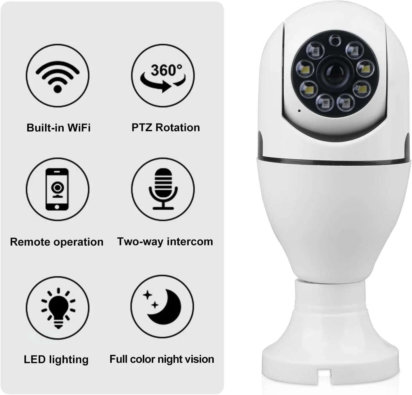 1080P Light Bulb Camera 360 Degree Wireless Wifi Home Night Version Security IP Surveillance.