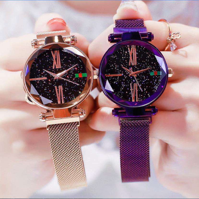 Ladies Gift Fashion Reloj Starry Sky Alloy Magnet Buckle Mesh Belt Watch.