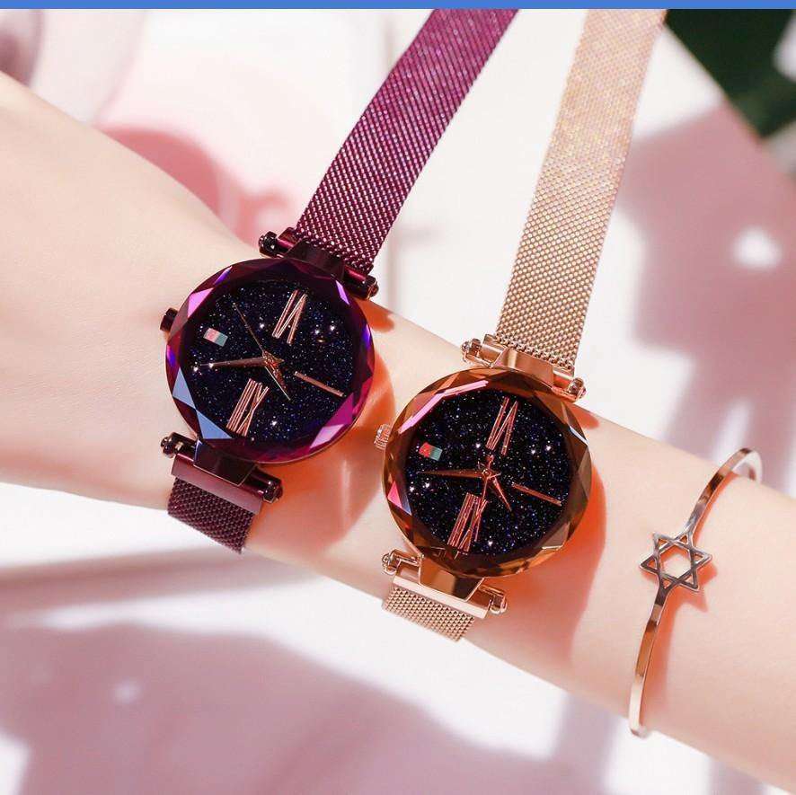 Ladies Gift Fashion Reloj Starry Sky Alloy Magnet Buckle Mesh Belt Watch.