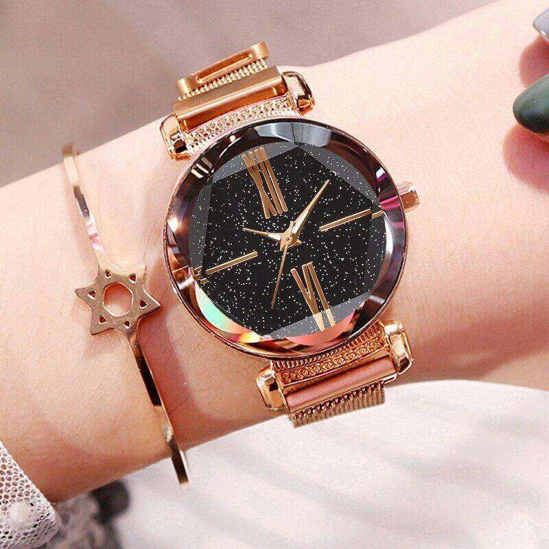 Ladies Gift Fashion Reloj Starry Sky Alloy Magnet Buckle Mesh Belt Watch.