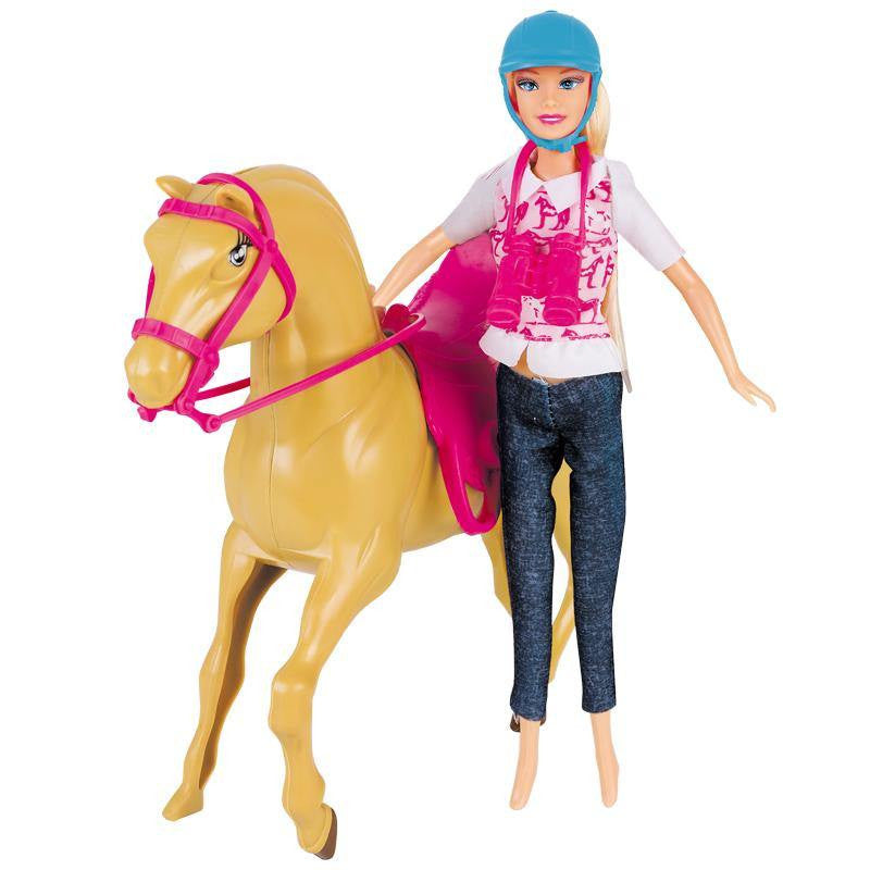 Barbie Doll, Blonde, Wearing Riding Outfit with Helmet, and Light Brown Horse with Soft White Mane and Tail, Gift for 3 to 7 Year Old.