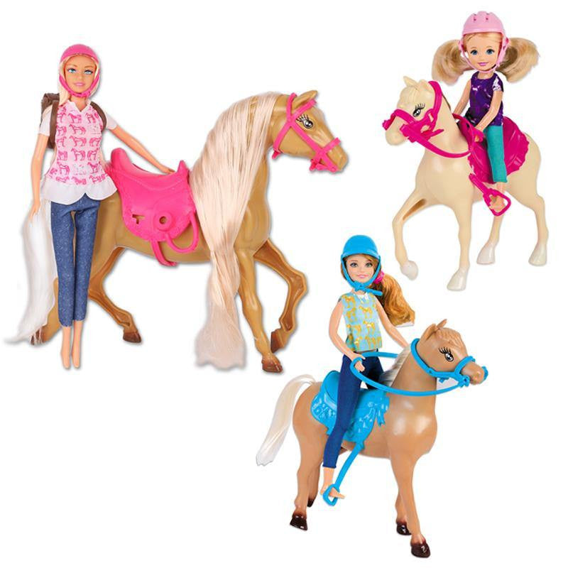 Barbie Doll, Blonde, Wearing Riding Outfit with Helmet, and Light Brown Horse with Soft White Mane and Tail, Gift for 3 to 7 Year Old.