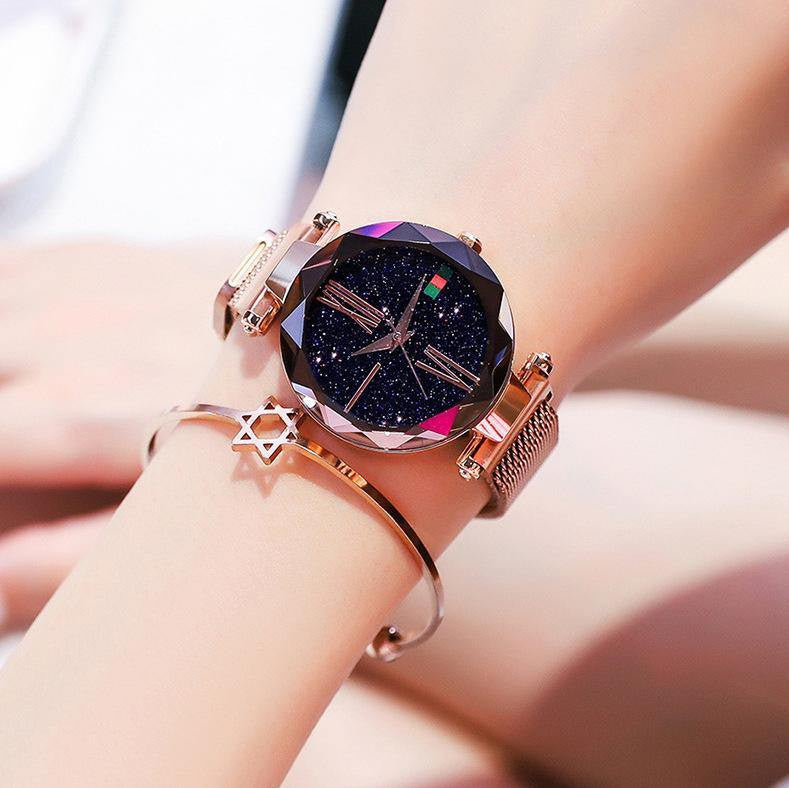 Ladies Gift Fashion Reloj Starry Sky Alloy Magnet Buckle Mesh Belt Watch.