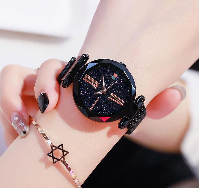 Ladies Gift Fashion Reloj Starry Sky Alloy Magnet Buckle Mesh Belt Watch.