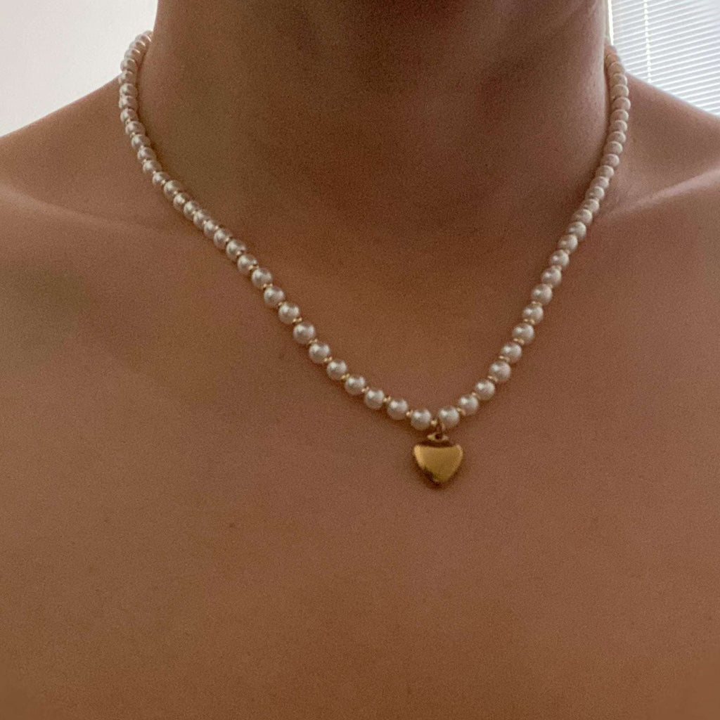 Pearl And Gold Bauble Heart Necklace.