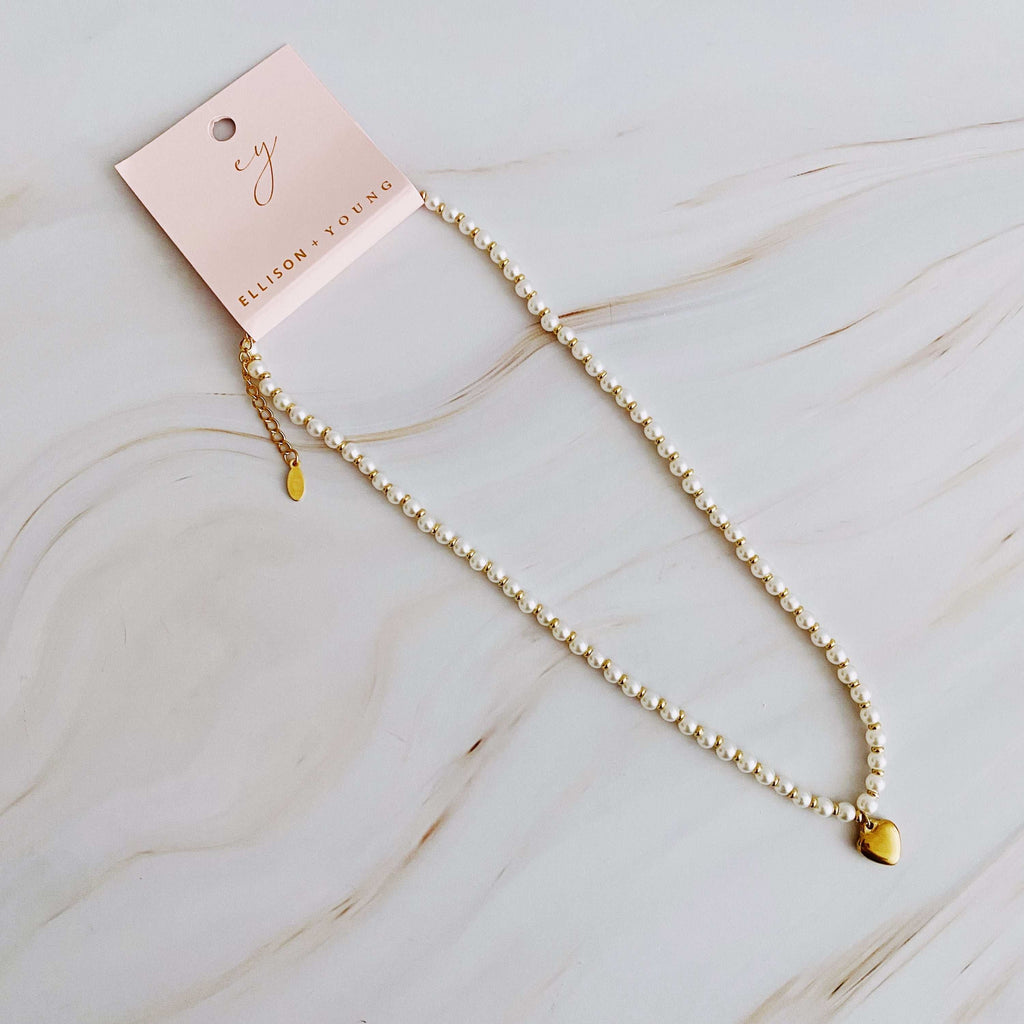 Pearl And Gold Bauble Heart Necklace.