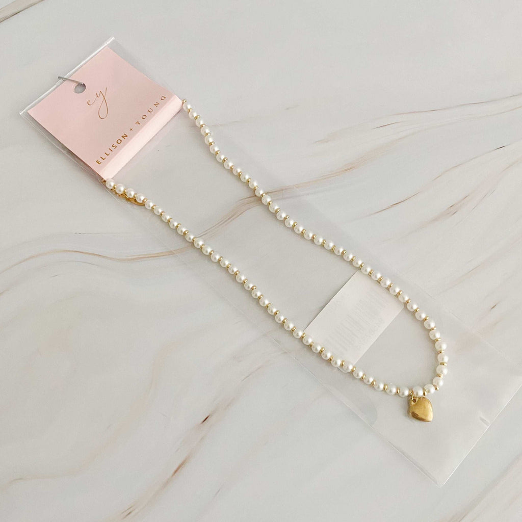 Pearl And Gold Bauble Heart Necklace.