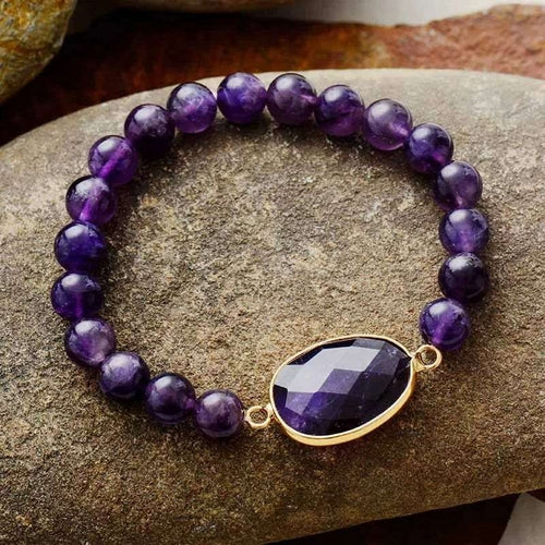 Amethyst Beaded Elastic Bracelet.