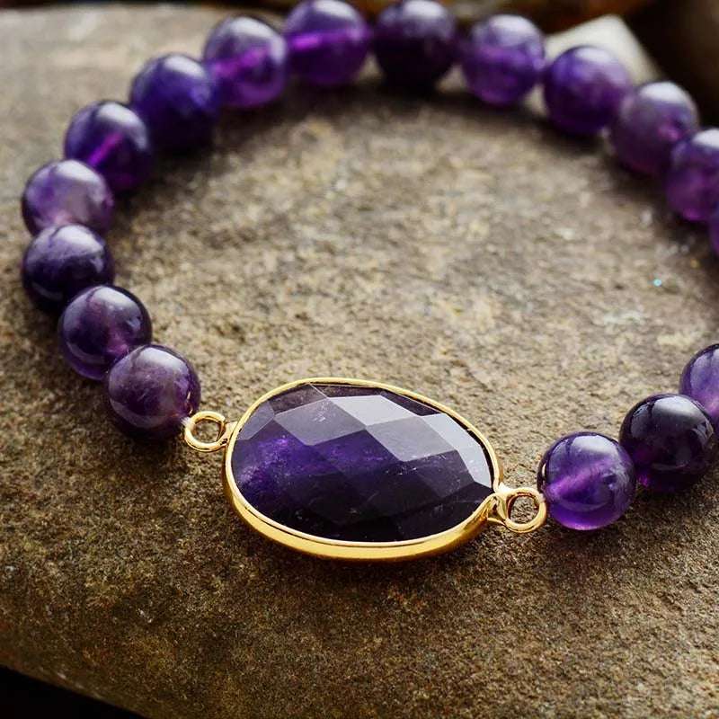 Amethyst Beaded Elastic Bracelet.