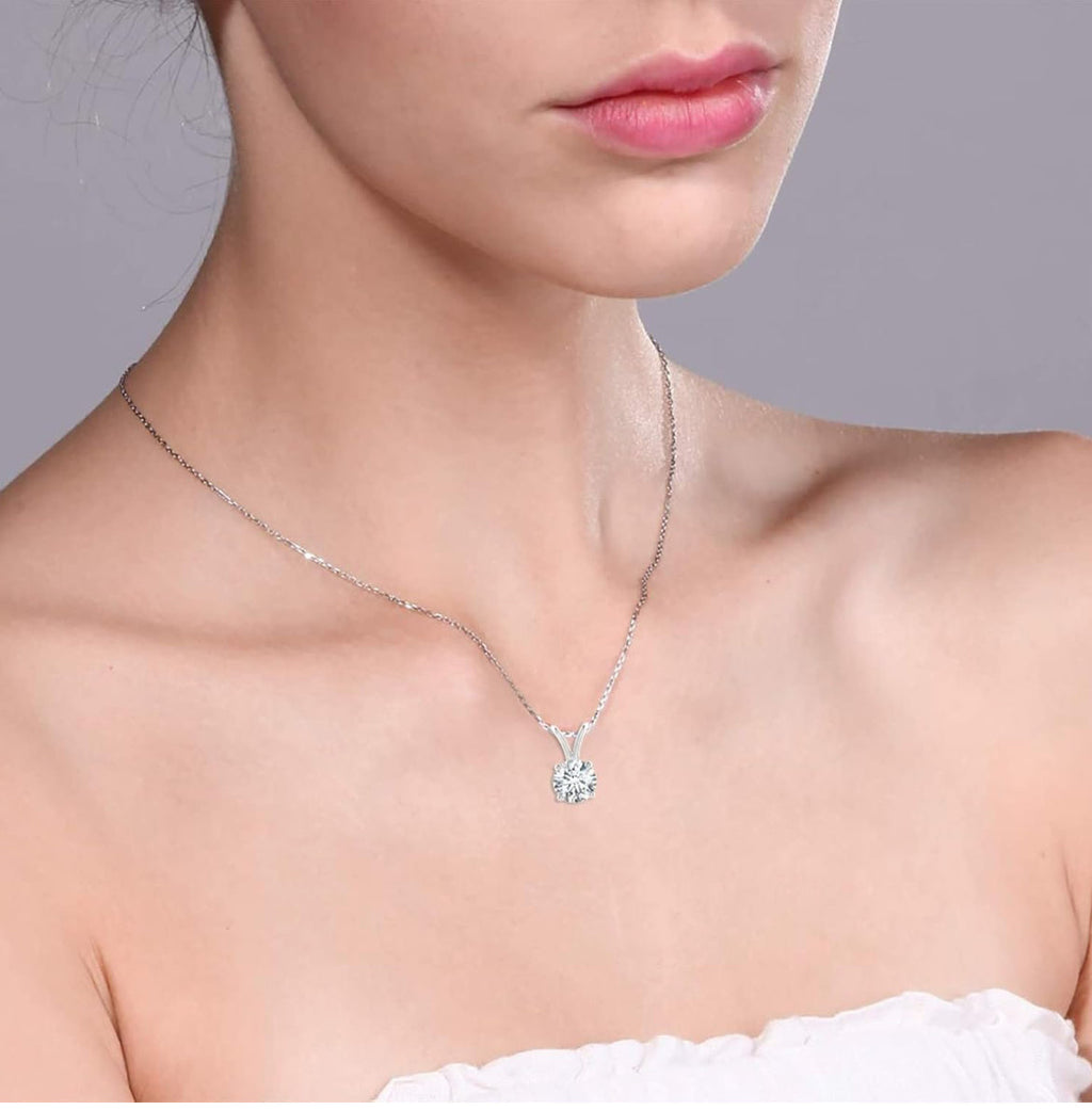 1.00 CTW AGI Certified Lab Grown Diamond Pendant - G/VS Clarity Round Cut in Choice of 14K White or Yellow Gold.