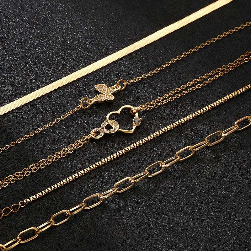 5Pcs Vintage Metal Flat Snake Chain Box Chain Bracelet  Set Women's.