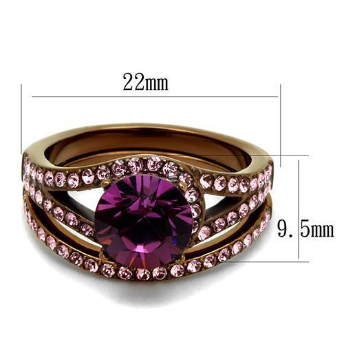 TK2745 - IP Coffee light Stainless Steel Ring with Top Grade Crystal.