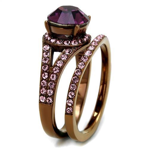 TK2745 - IP Coffee light Stainless Steel Ring with Top Grade Crystal.