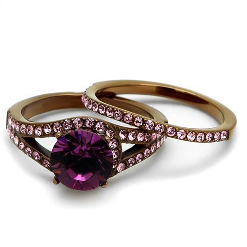 TK2745 - IP Coffee light Stainless Steel Ring with Top Grade Crystal.
