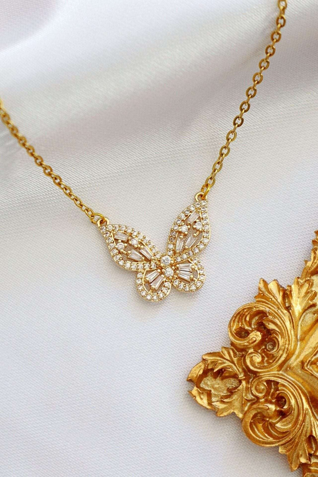 24K Butterfly Pendant Necklace.