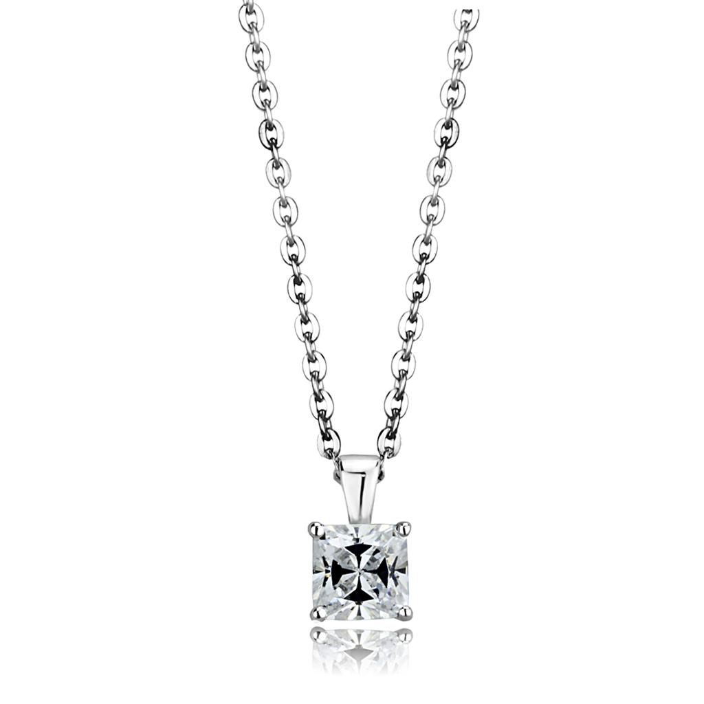 LOS893 - Rhodium 925 Sterling Silver Chain Pendant with AAA Grade CZ.