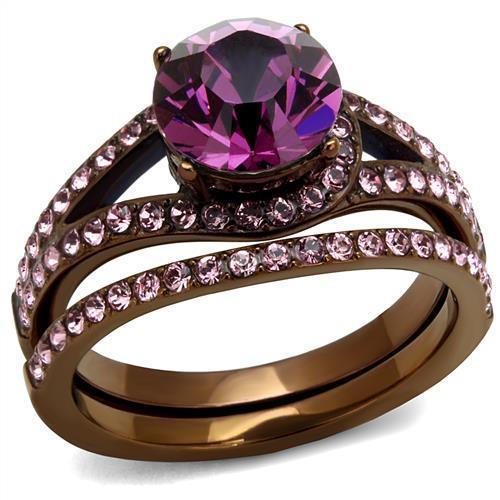 TK2745 - IP Coffee light Stainless Steel Ring with Top Grade Crystal.