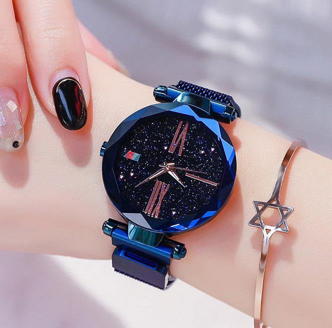 Ladies Gift Fashion Reloj Starry Sky Alloy Magnet Buckle Mesh Belt Watch.