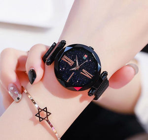 Ladies Gift Fashion Reloj Starry Sky Alloy Magnet Buckle Mesh Belt Watch - Kaabfab